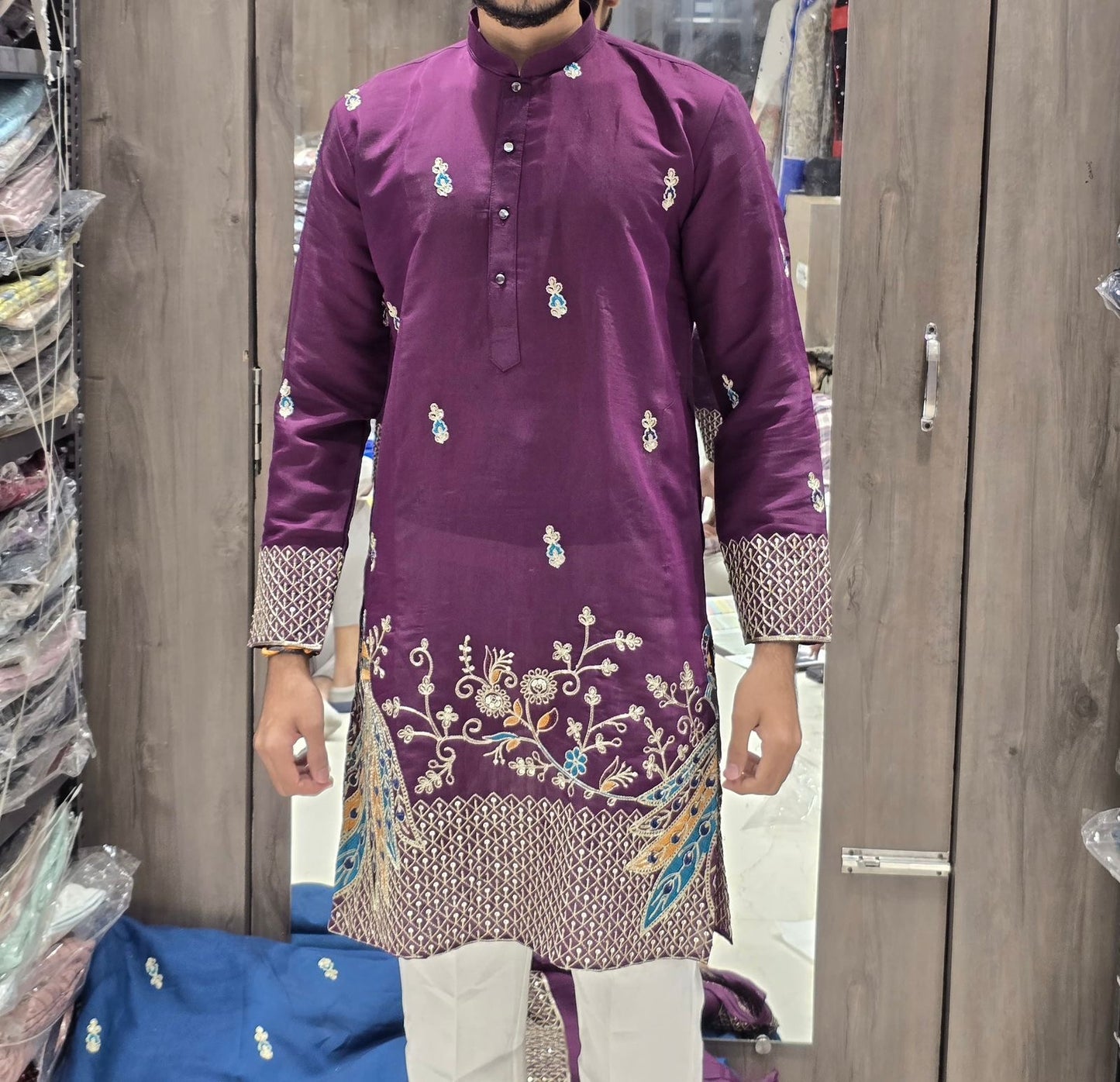 Luxurious Peacock Work Kurta for Men | Ethnic Indian Wear for Diwali Festival