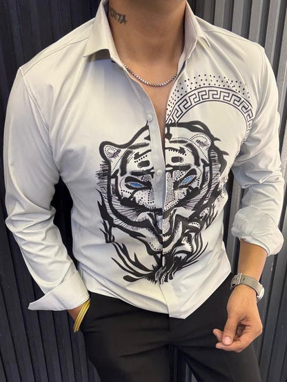 Trending Big Boss Look Tiger Graphic Shirt for Men | Rhinestone Eye Statement Button Down