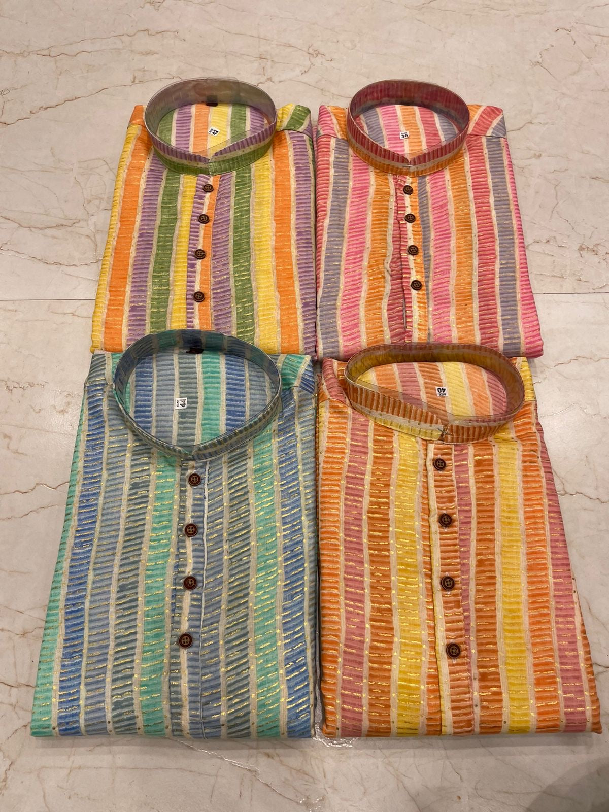 Colorful Striped Kurta with Golden Dots – Branded Baba