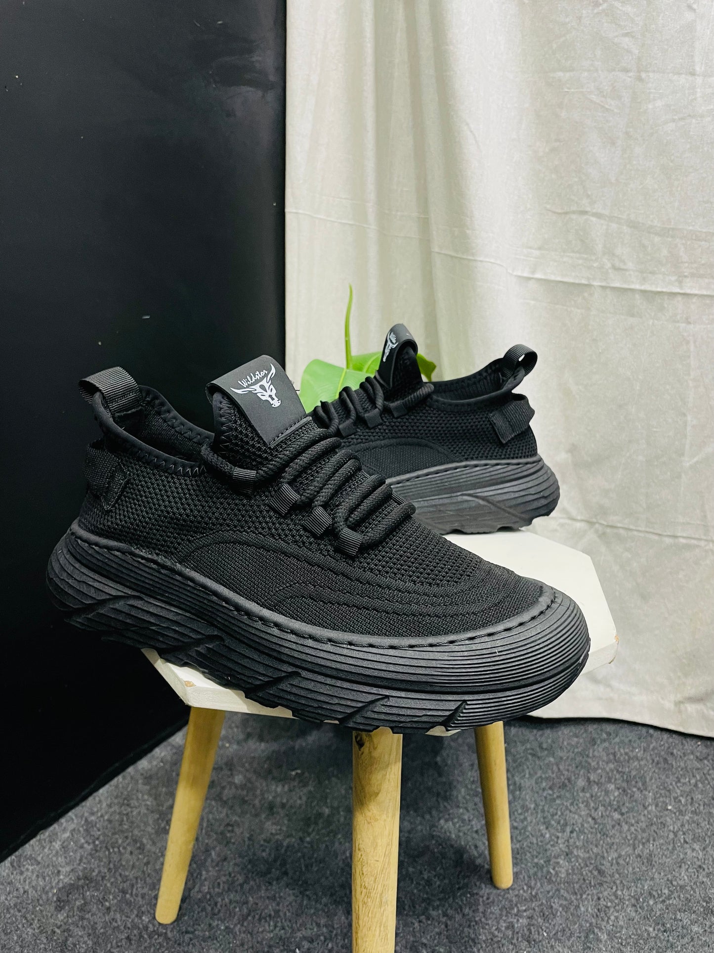 Black Knitted Sneakers with Thick Textured Sole – Branded Baba