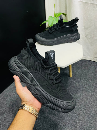 Black Knitted Sneakers with Thick Textured Sole – Branded Baba