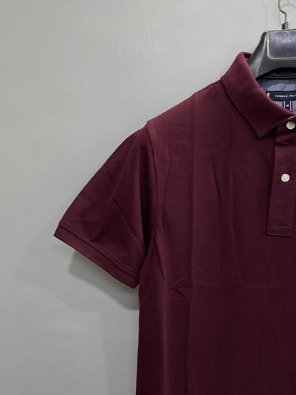 Solid Wine Cotton Polo Men's T-Shirt