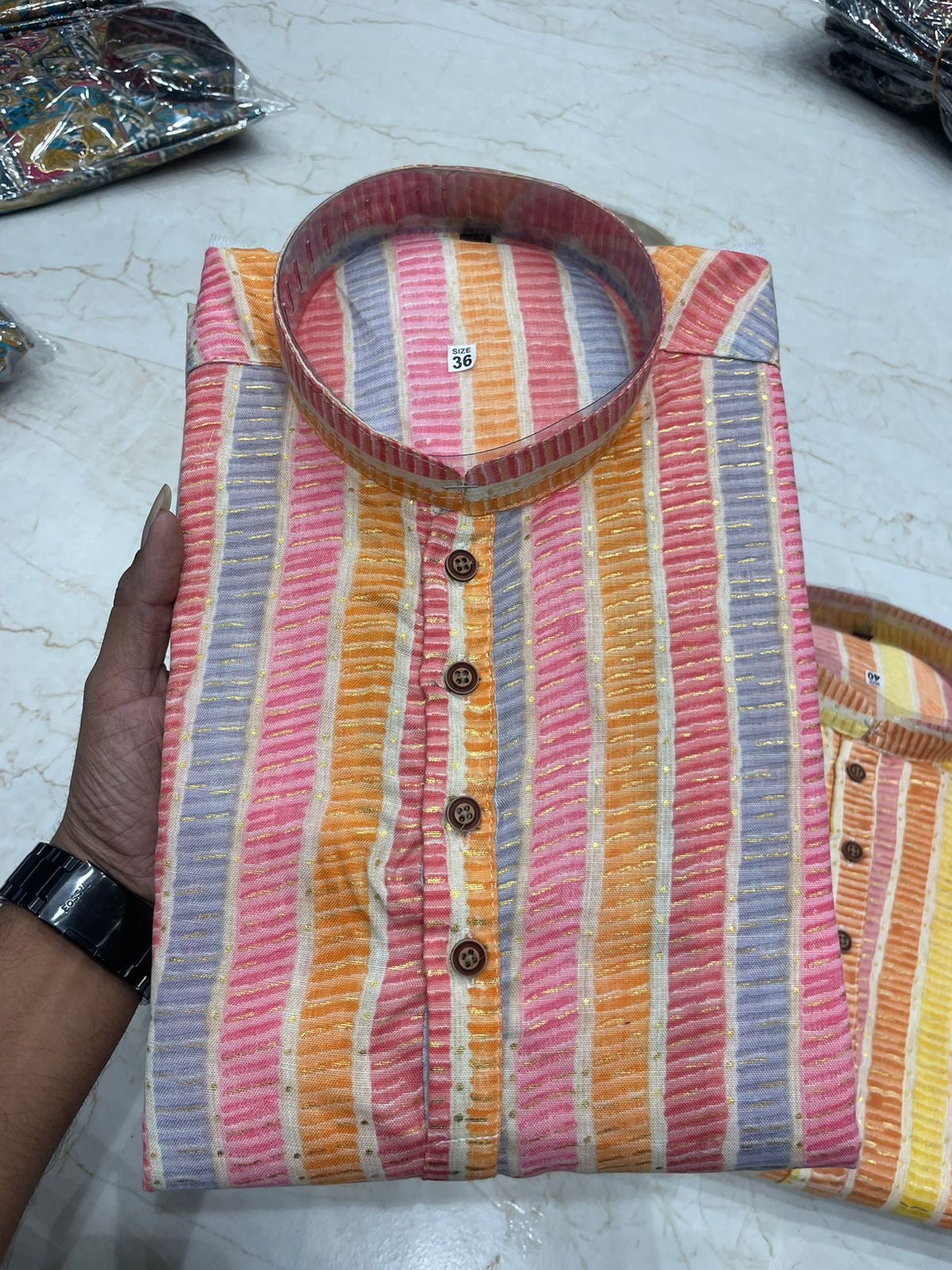 Colorful Striped Kurta with Golden Dots – Branded Baba