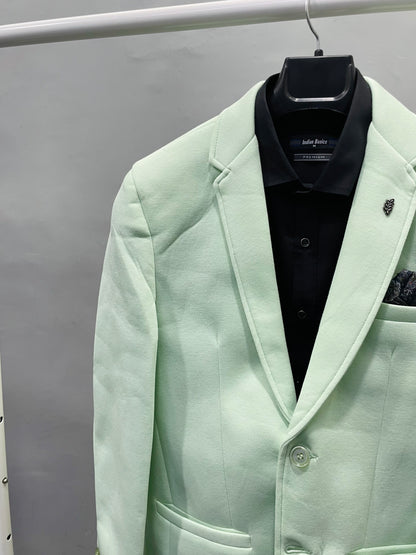 Men's Solid Light Green Open Front Single Breasted Blazer