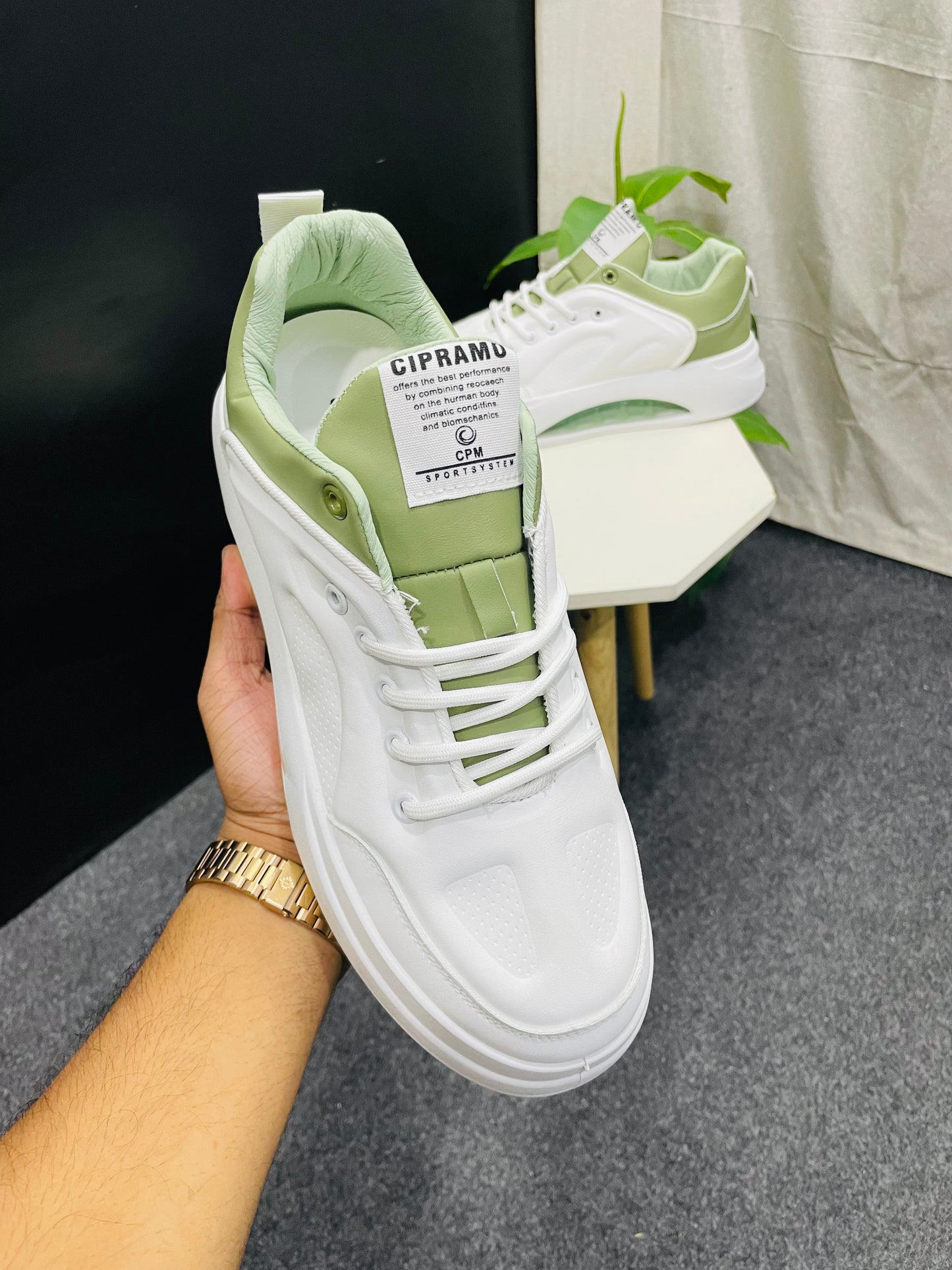 White Sneakers with Green Accents – Modern Comfort and Style