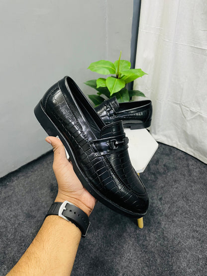 Men Black Shank Texture Semi Formal Causal Loafers