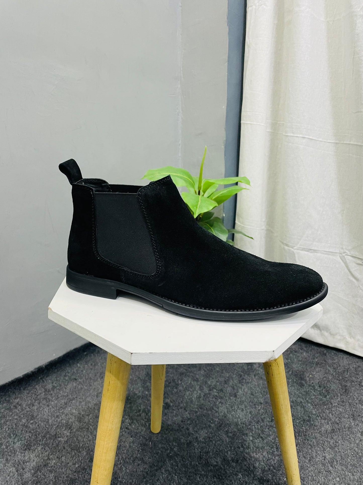 Men's Black Stylish Slip-On Suede Chelsea Ankle Boots for Casual Fall & Spring Wear - Comfortable, Durable TPR Sole, Cushioned Insole & Elastic Band