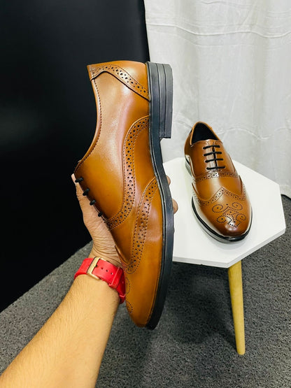 TAN  COLOUR LEATHER BROGUE WINGTIP OXFORDS - WORK EDITION