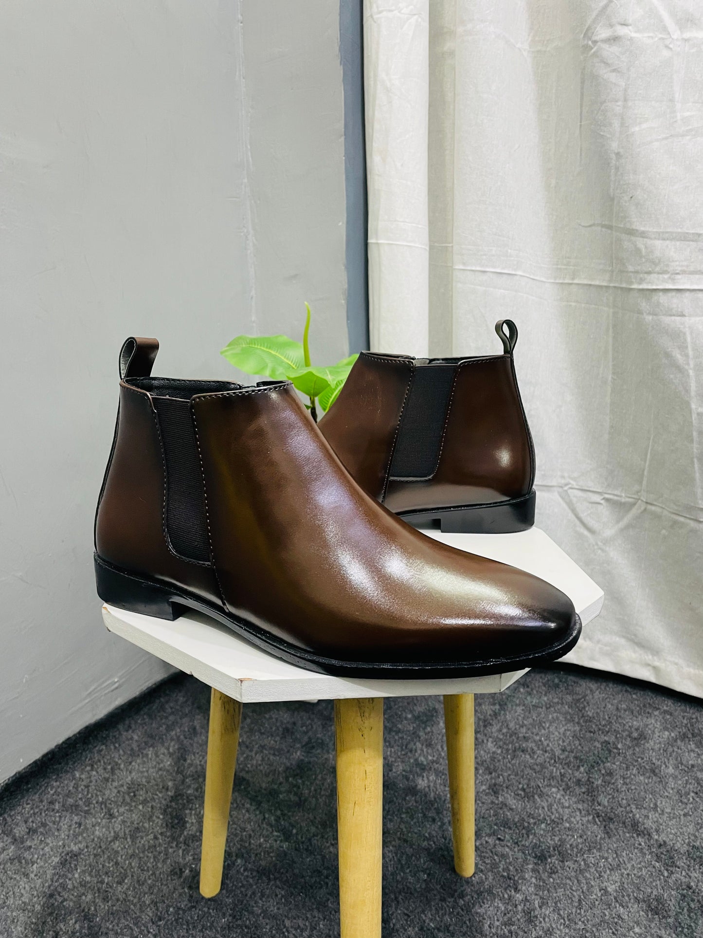Brown Colour Leather Ankle Length Chelsea Boots