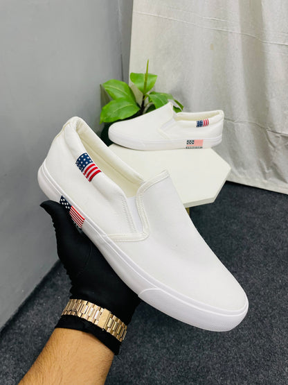 Men’s White Canvas Slip-ons