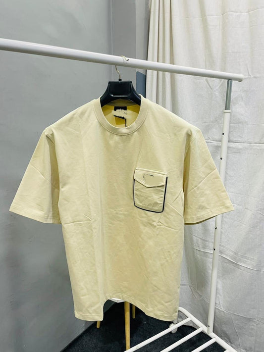 Men’s Drop Shoulder Crew-Neck Flap Pocket Lemon Yellow T-Shirt