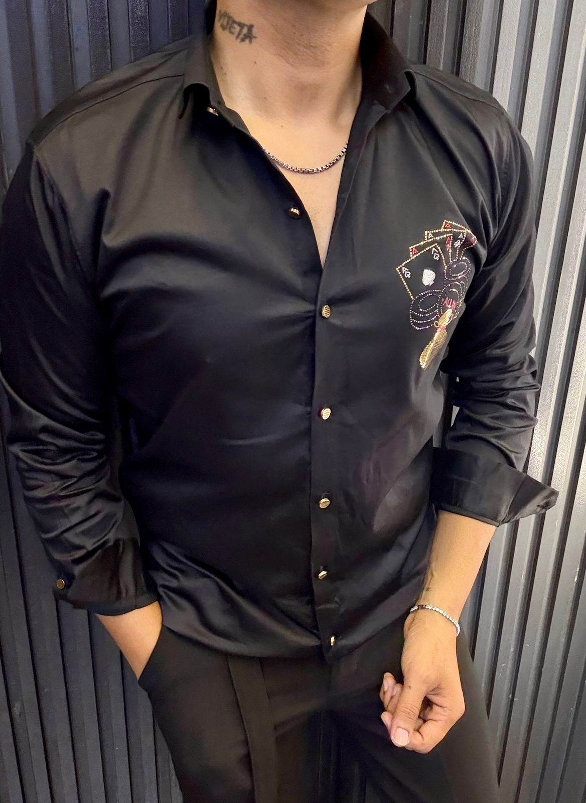 High Roller Club Wear Shirt | Silky Slim Fit Playing Card Patch