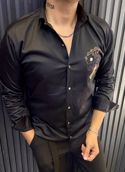 High Roller Club Wear Shirt | Silky Slim Fit Playing Card Patch