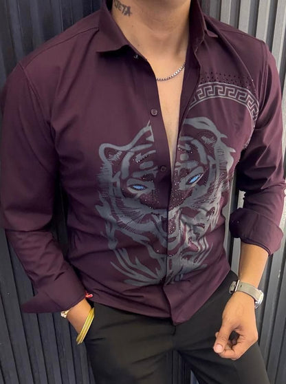 Trending Big Boss Look Tiger Graphic Shirt for Men | Rhinestone Eye Statement Button Down