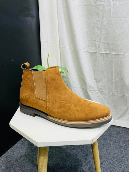 Tan Suede Chelsea Boot with Elastic Side Panels – Branded Baba