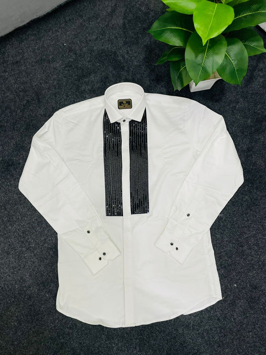 Men White & Black Slim Fit Colourblocked Party Wear shirt