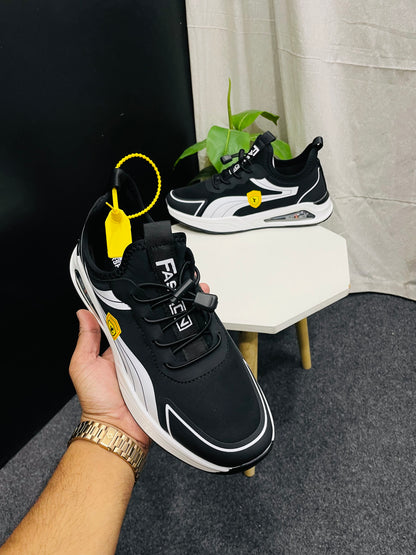 Black Sneakers with White Accents and Yellow Shield – Branded Baba