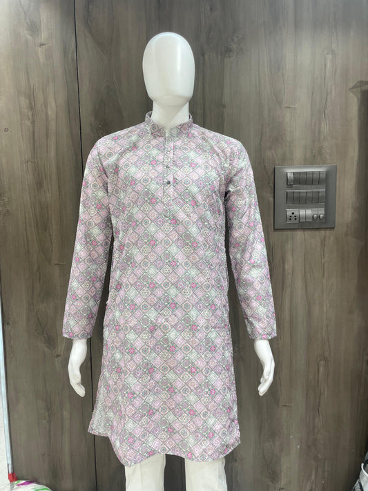 Colorful Floral and Geometric Pattern Kurta Pyjama Set – Branded Baba