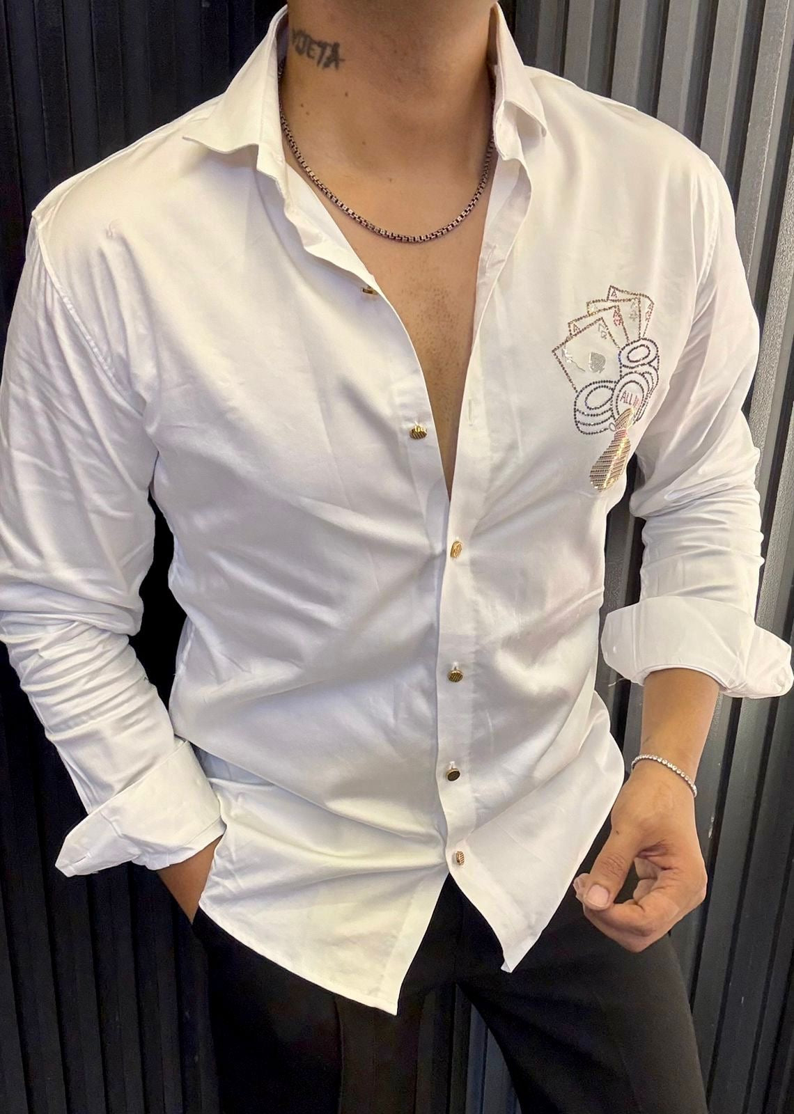 High Roller Club Wear Shirt | Silky Slim Fit Playing Card Patch