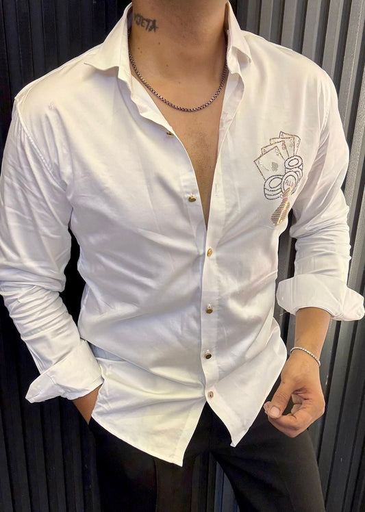High Roller Club Wear Shirt | Silky Slim Fit Playing Card Patch
