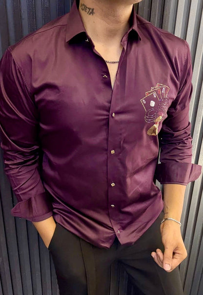 High Roller Club Wear Shirt | Silky Slim Fit Playing Card Patch