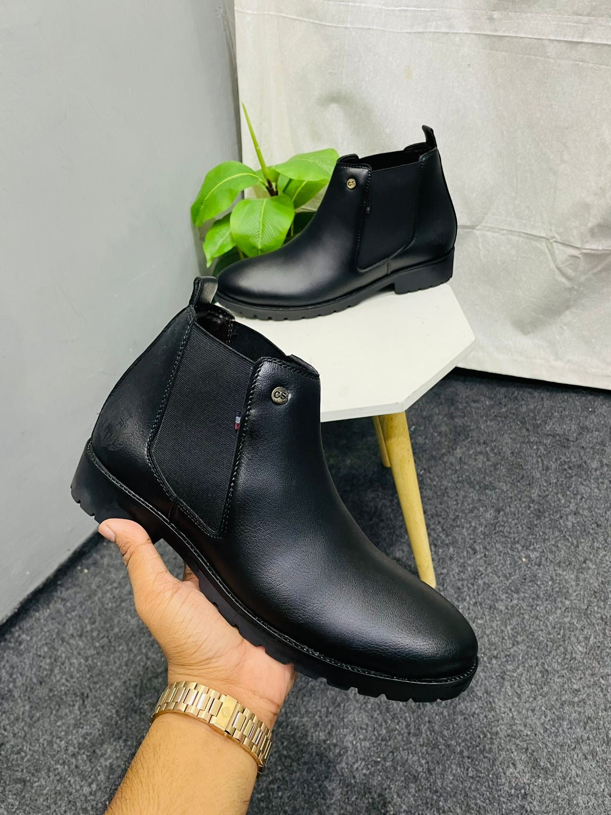 Chunky sole black chelsea boots