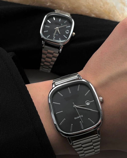 Retro Square Dial Quartz Watch with Metal Strap (Unisex)