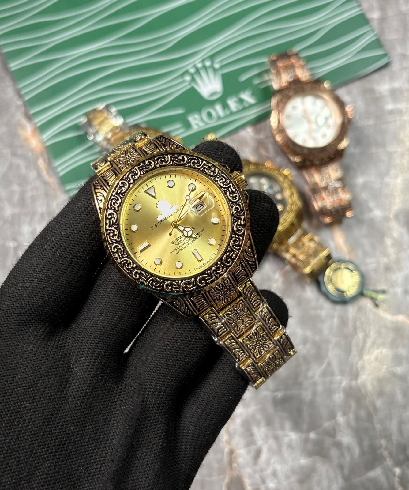 Ornate Engraving Automatic Men's Watch - Detailed Metal Bracelet Custom Edition