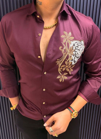 Royal Tiger Designer Shirt for Men – Luxury Slim Fit Wedding Party Wear