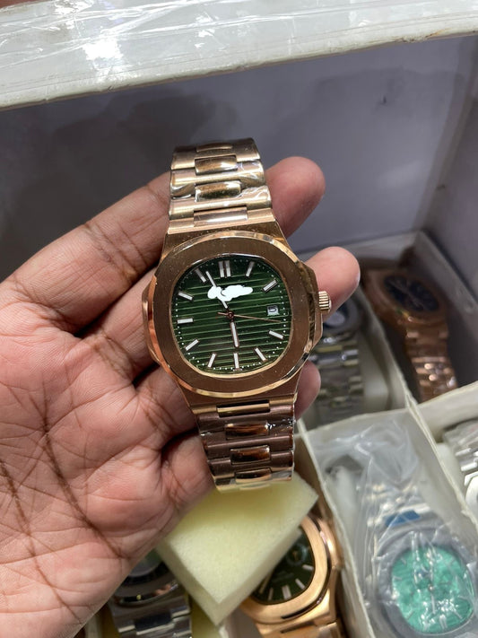 Men's Octagonal Luxury Sports Watch - Integrated Metal Bracelet & Striped Dial