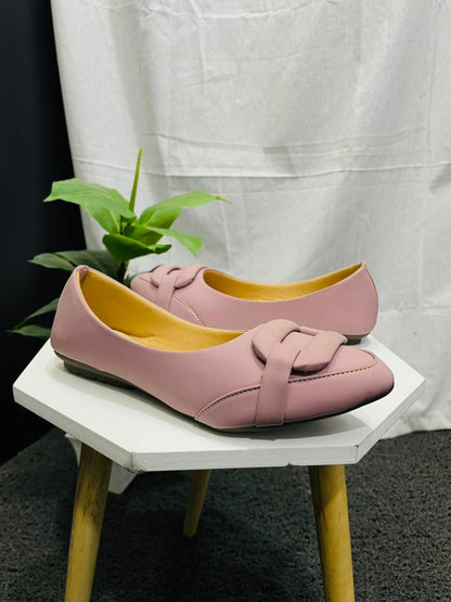 Women's Pink Buckle Decor Ballet Flats, Fashion Square Toe Soft Sole Slip On Shoes, All-Match Commuter Flats