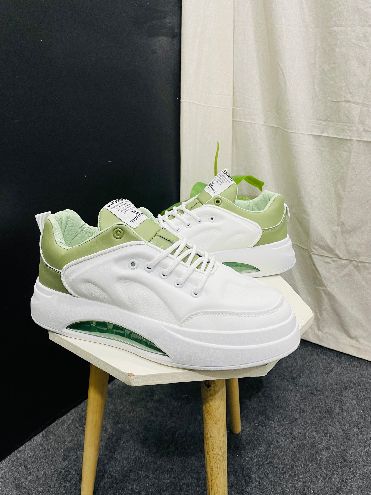 White Sneakers with Green Accents – Modern Comfort and Style