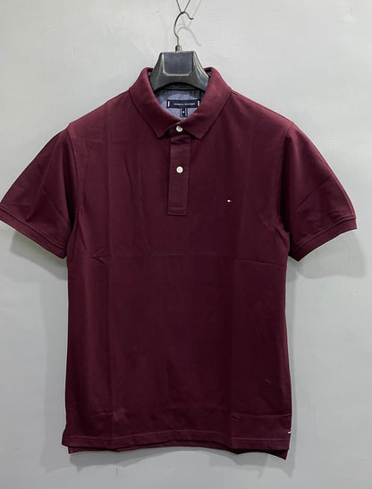 Solid Wine Cotton Polo Men's T-Shirt