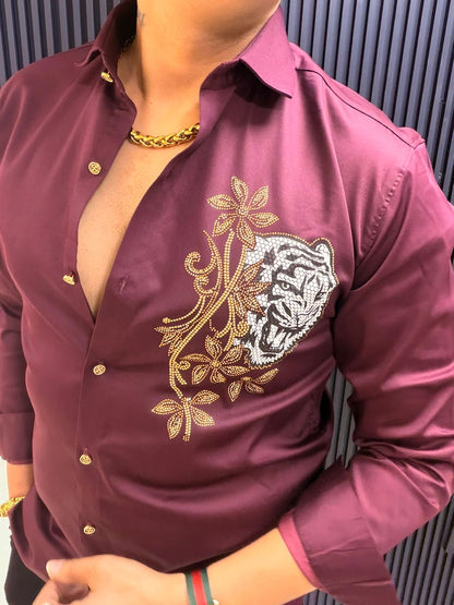 Royal Tiger Designer Shirt for Men – Luxury Slim Fit Wedding Party Wear