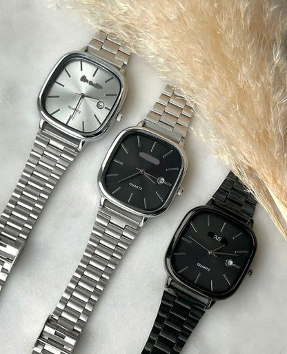 Retro Square Dial Quartz Watch with Metal Strap (Unisex)