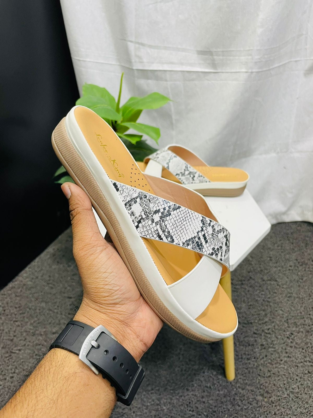 White Open-Toe Slip-On Sandals