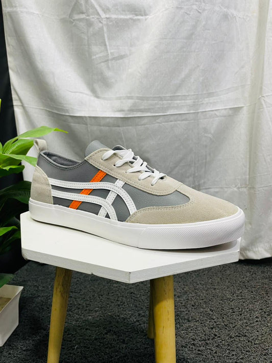 New Grey With White Striped  Canvas Shoes