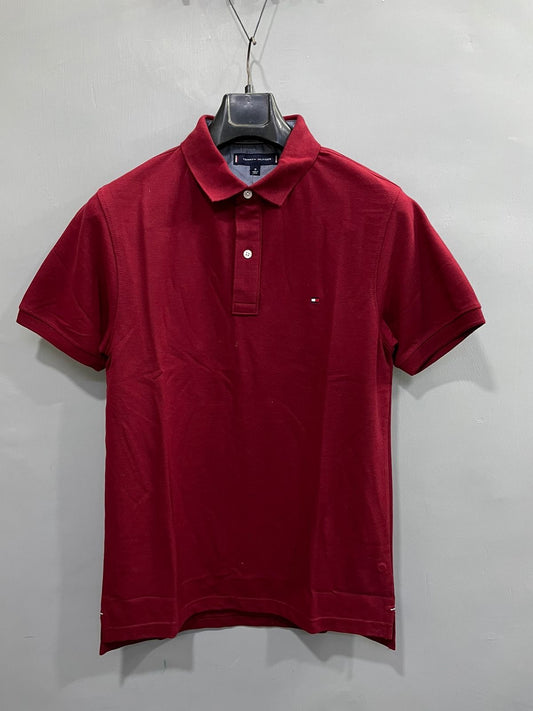 Solid Red Cotton Polo Men's T-Shirt