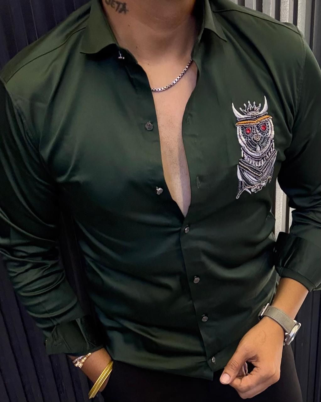 Men's Premium Embroidered Slim Fit Satin Shirt | hardwork shirt