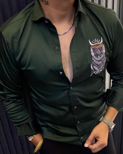 Men's Premium Embroidered Slim Fit Satin Shirt | hardwork shirt