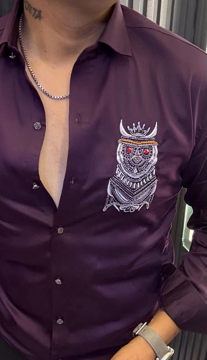 Men's Premium Embroidered Slim Fit Satin Shirt | hardwork shirt