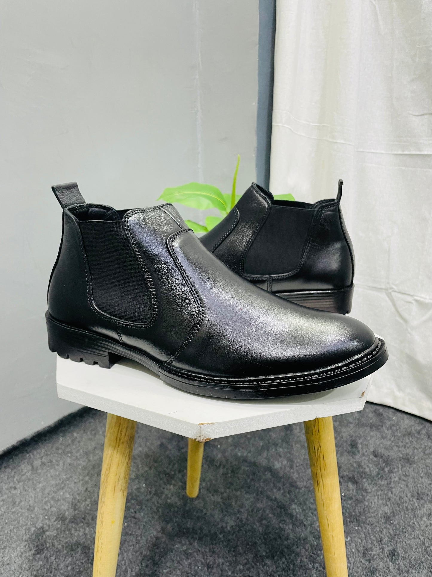 Genuinely Leather Black Chunky Sole Chelsea Boots