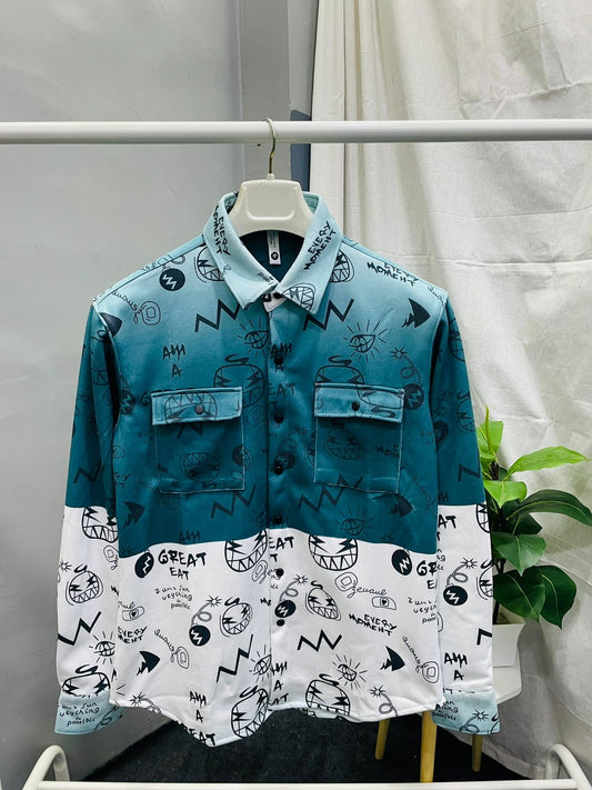 Men Suede Blue & White Designer Shirt