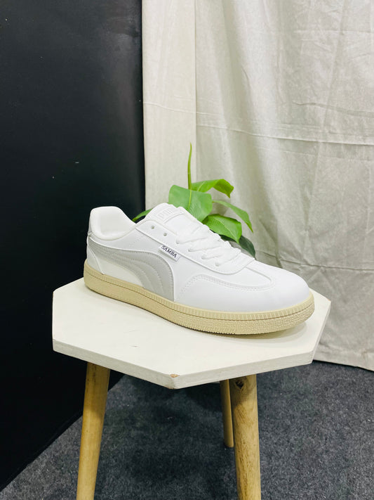 Trendy White Sneakers with Beige Sole - Branded Baba