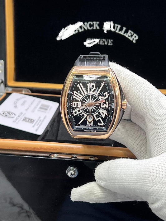 Luxury Men's Tonneau-Shaped Watch with Compass Dial