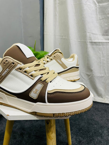 Men’s Trendy White & Brown Street Style Sneakers