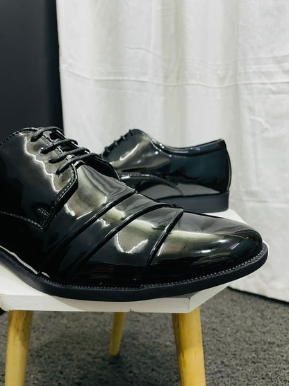 Black Patent Leather Lace-Up Shoes