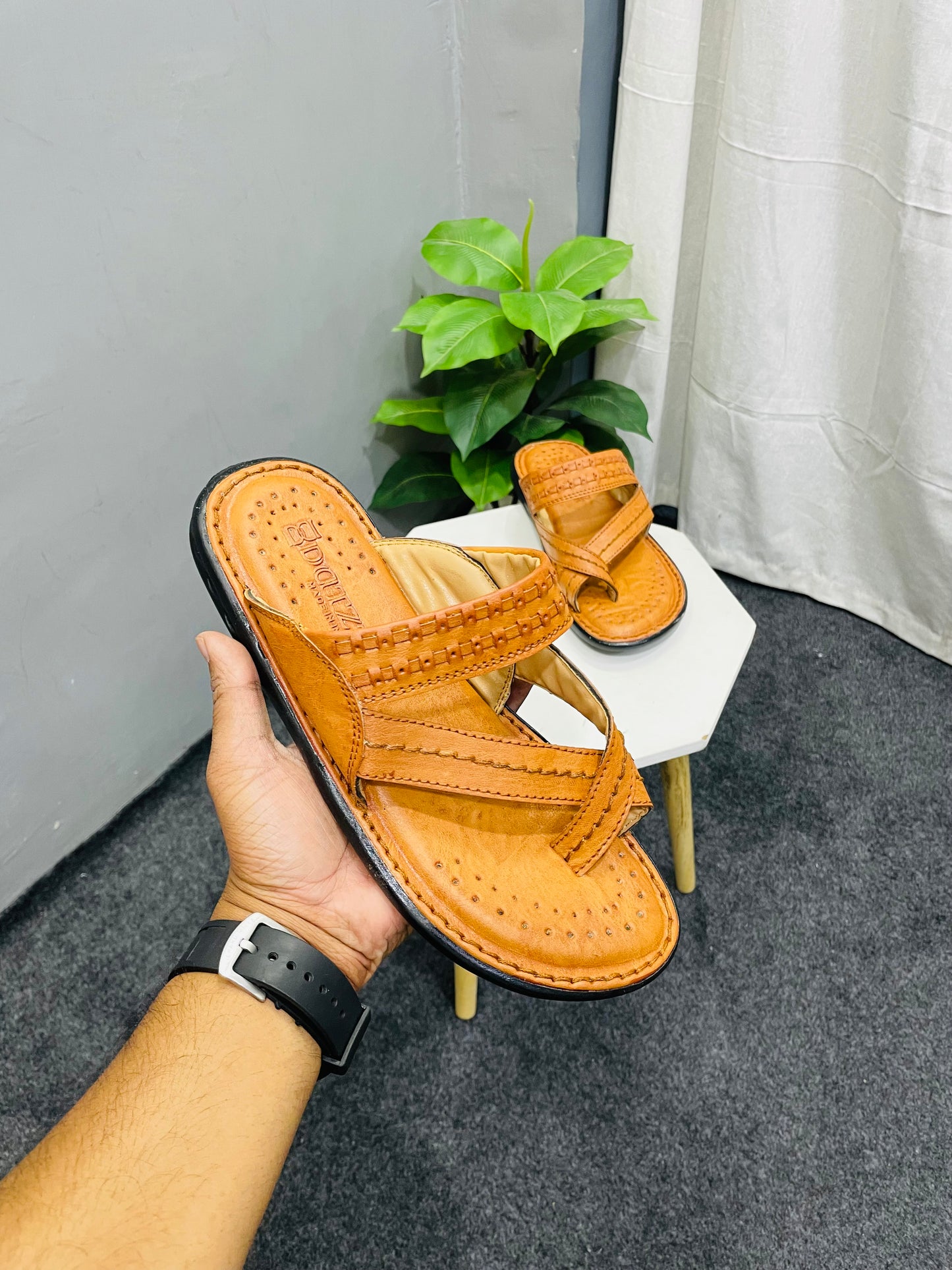 Men’s Tan Kolhapuri Sandals Indian Ethnic Chappal Footwear Slipper Traditional For Men