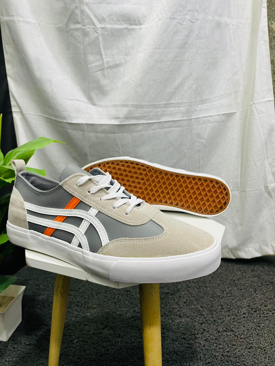 New Grey With White Striped  Canvas Shoes