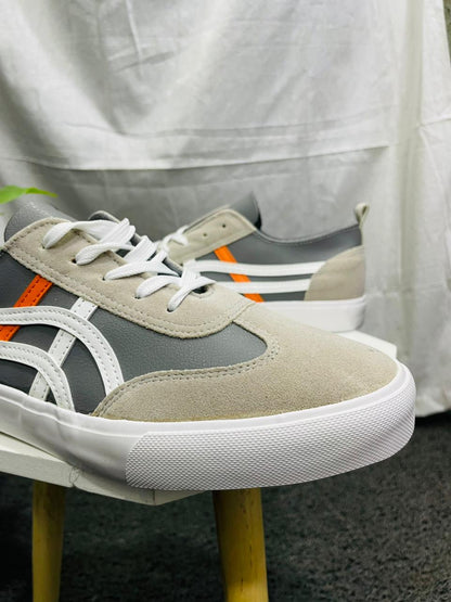 New Grey With White Striped  Canvas Shoes